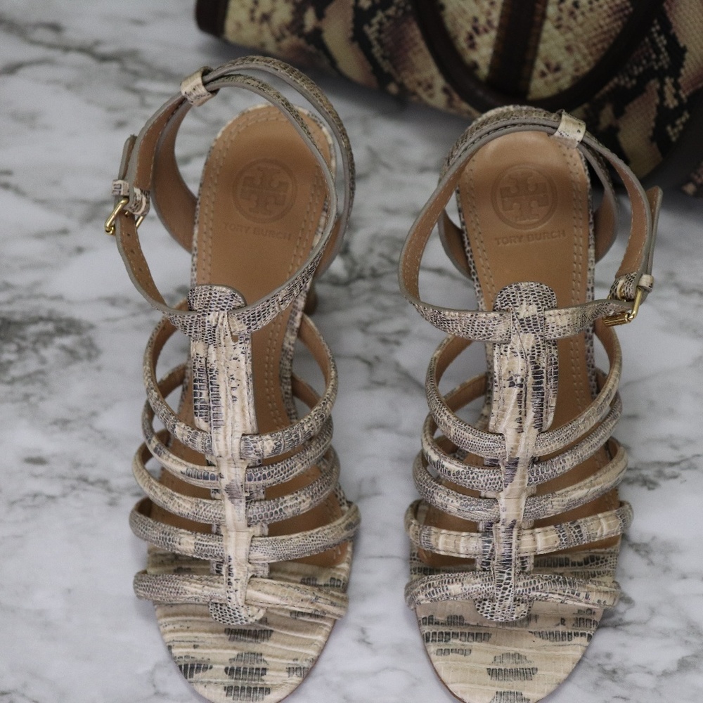 Tory Burch Charlene Lizard Print Heels